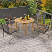 Load image into Gallery viewer, Ensemble de 4 Chaises en Rotin pour l'Extérieur Chaises avec Accoudoirs en Bois d'Acacia Structure Métallique Robuste Chaises Ergonomiques -
