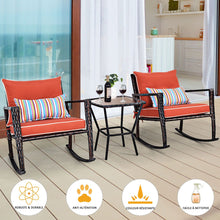 Load image into Gallery viewer, Ensemble de Jardin avec 2 Fauteuils  Bascule et 1 Table Basse en Verre Tremp Tous Coussins Inclus en Rotin PE -