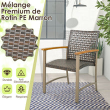 Load image into Gallery viewer, Ensemble de 4 Chaises en Rotin pour l'Extérieur Chaises avec Accoudoirs en Bois d'Acacia Structure Métallique Robuste Chaises Ergonomiques -