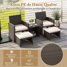 Load image into Gallery viewer, Ensemble Meuble de Salon 5PCS Salon de Jardin en Rotin PE avec Coussin pour Balcon Piscine Terrasse Gris/Blanc -
