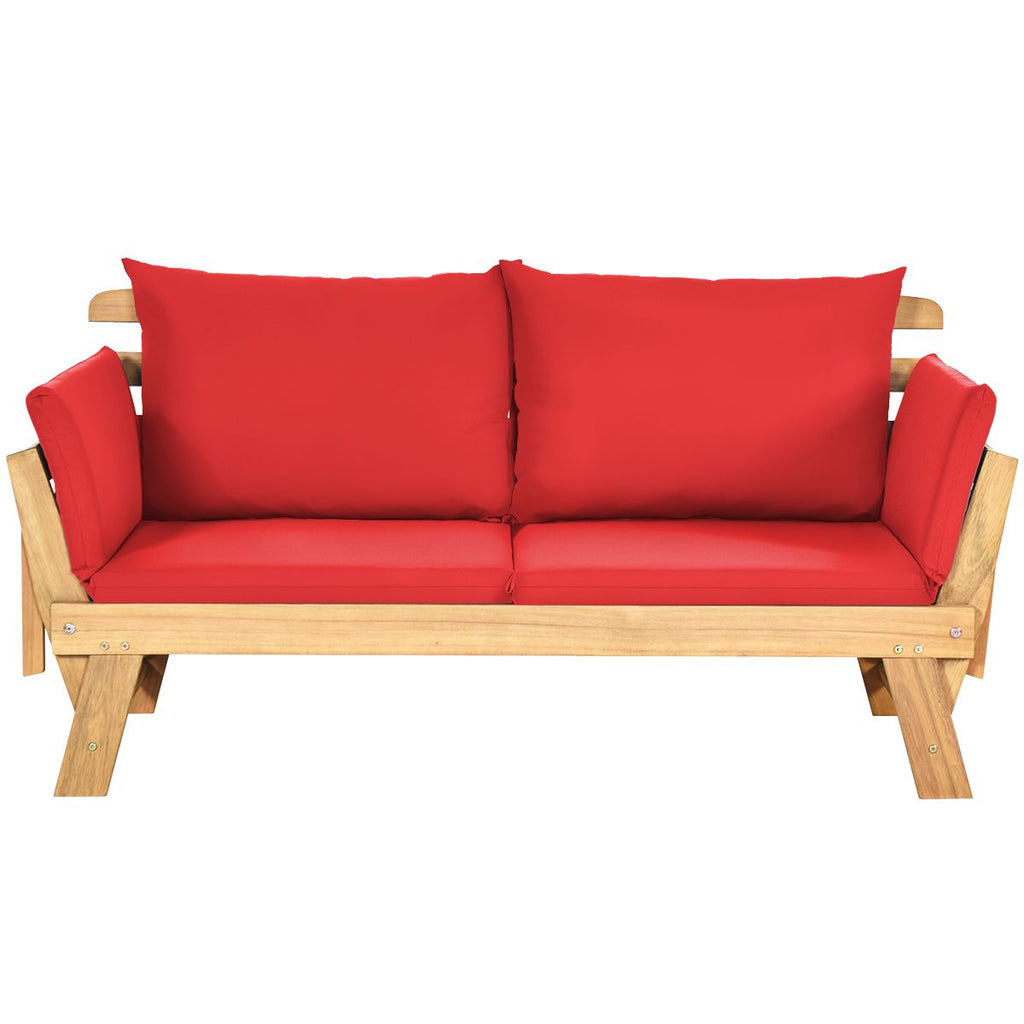 Chaise Longue Convertible avec Coussin Canapé de Jardin 2 en 1 en Bois d’Acacia avec Accoudoir Réglable pour Patio Piscine Jardin Blanc/Gris/Bleu/Rouge -