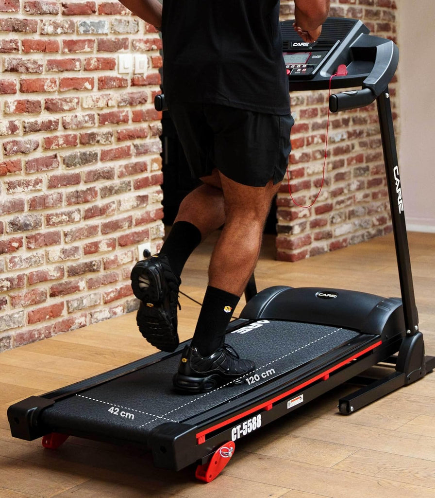 Care Fitness - Tapis de Course Connecté CT-5588-2 - Tapis de Marche Électrique Inclinable et Pliable - Jusqu'à 16km/h - 3 Niveaux d'Inclinaison - 12 Programmes - Kinomap