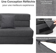 Load image into Gallery viewer, ANONER Canapé Convertible 2 Places 150cm de Large, Pliable en Mousse à Mémoire de Forme &amp; 2 Oreillers, Lit Pliant de Sol pour Chambre Salon, Gris Foncé