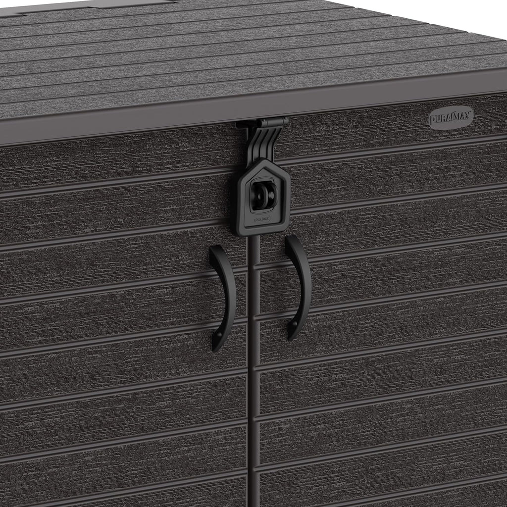 Duramax StoreAway 1200L Plastic Garden Shed/ Flat Lid,Outdoor Storage Shed,Wheelie Bin Hideaways,Wheelie bin box,Durable Construction,Ideal for Bikes,BBQs & 2x 240L Bins,145x85x125 cm,Brown