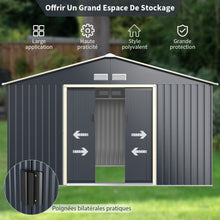 Load image into Gallery viewer, Abri de Jardin en Métal &amp; Extension 10.85avec 2 Portes Coulissantes Verrouillables 4 Trous d’Aération Gris pour Vélo -