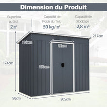 Load image into Gallery viewer, Abri de Jardin Métal 2,4 ㎡ Toit Monopente Cabane de Jardin 2 Portes Coulissantes Verrouillables Fondation 2 Trous d'Aération Gris -