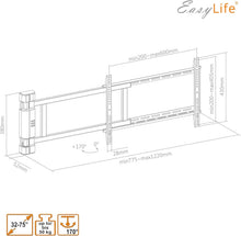Load image into Gallery viewer, EasyLife Support TV Mural pivotant électriquement jusqu'à 170°, Support Mural VESA jusqu'à 600x400 pour LCD/OLED, téléviseur, Moniteur, écran, Smartboard de 32-75 Pouces &amp; 50kg Max (Blanc)