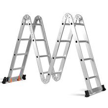 Load image into Gallery viewer, Échelle Polyvalente 5 en 1 avec 2 Montants 4 Plis 15 Echelons Pliable et Multifonction Capacité 150kg en Aluminium -