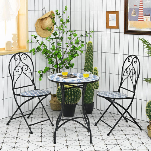 Ensemble Table et 2 Chaises Pliantes de Bistrot 2 Personnes Design Carreaux de Mosaïque Collés sur du Ciment pour Terrasse -