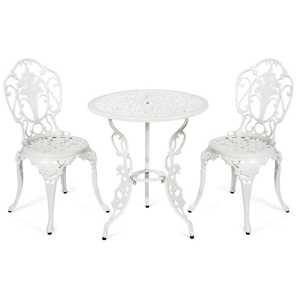 Ensemble Table et 2 Chaises pour Jardin en Aluminium en Forme de Rose Blanc Résistant aux Intempéries -