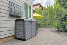 Load image into Gallery viewer, Duramax StoreAway 1200L Plastic Garden Shed/ Flat Lid,Outdoor Storage Shed,Wheelie Bin Hideaways,Wheelie bin box,Durable Construction,Ideal for Bikes,BBQs &amp; 2x 240L Bins,145x85x125 cm,Brown