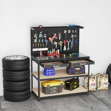 Load image into Gallery viewer, Établi de Bricolage 121 x 61 cm Table de Travail en Métal de 230 kg avec 3 Panneaux Perforés 24 Accessoires de Suspension Noir/Bleu Marine -