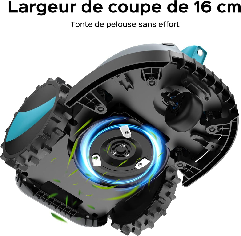 YARDCARE V100 Robot Tondeuse sans Fil Périphérique,avec Navigation par Vision, Évitement d'obstacles(150 Sortes), Robot Tondeuse Gazon avec Batterie 4 Ah, Lame de Rechange