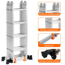 Load image into Gallery viewer, Échelle Polyvalente 5 en 1 avec 2 Montants 4 Plis 15 Echelons Pliable et Multifonction Capacité 150kg en Aluminium -