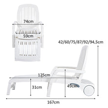 Load image into Gallery viewer, Chaise Longue Inclinable Rglable  5 Positions avec Roues Flexibles Fauteuil Relax de Camping avec Bo卯te de Rangement Charge 150KG Blanc -