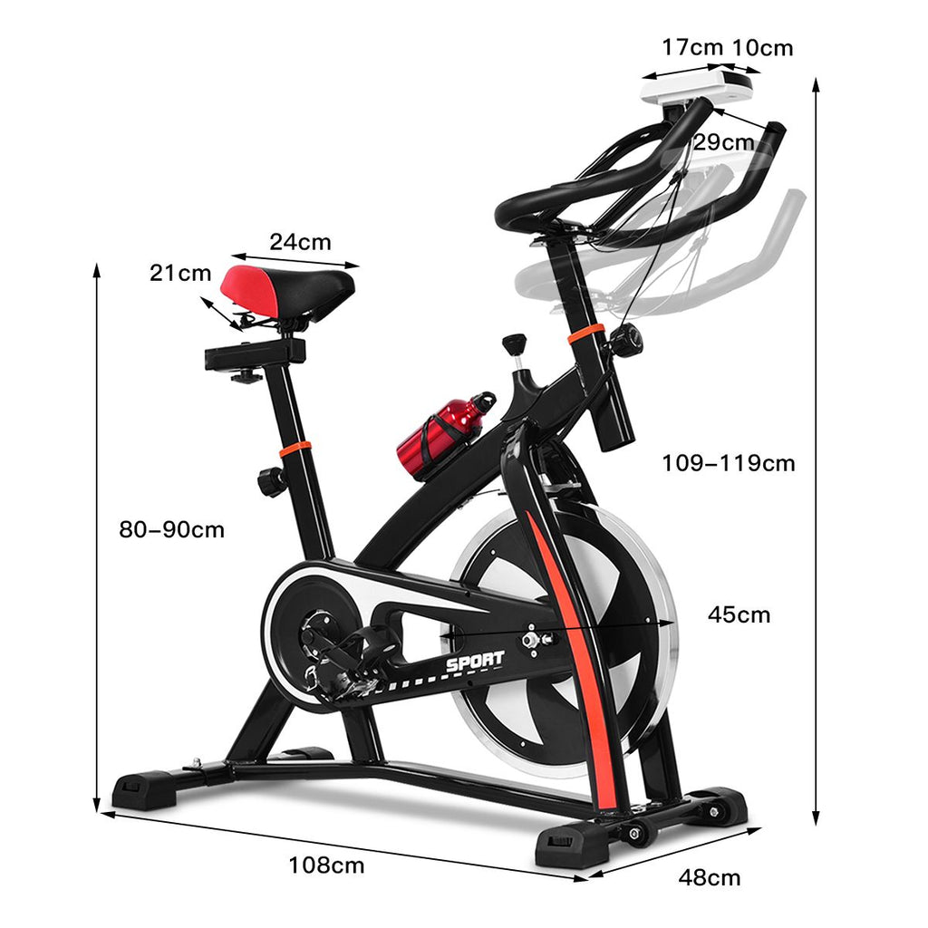 Vélo D’appartement Vélo Silencieux avec Courroie et Roue D’inertie en Fer de 10kg Guidon et Selle Ajustable Noir + Rouge -