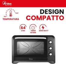 Load image into Gallery viewer, ARDES - AR6264PB Four électrique ventilé Capacité de 64 litres avec lumière interne 6 fonctions de cuisson minuterie double vitrage avec accessoires MAGNUS, Noir