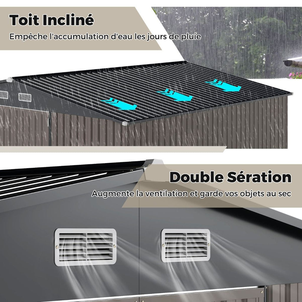 Abri de Stockage Extrieur Grand Hangar  Outils avec Design de Toit Inclin Portes Fermables avec Cls 4 Arations 350x350x198cm Gris -