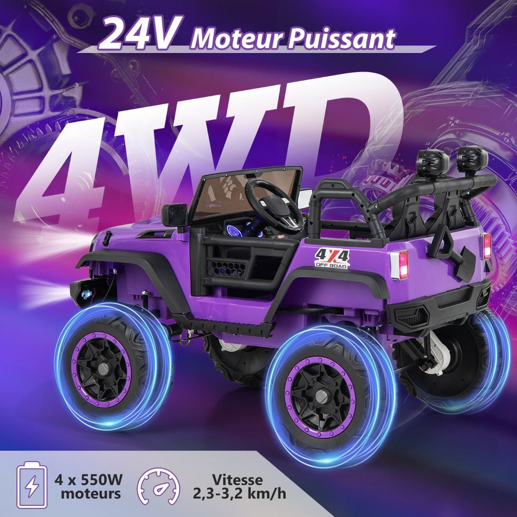 Voiture lectrique 24v pour Enfants 2 Places Tlcommande Musique Histoire Klaxon Usb Fonction de Dmarrage Lent Suspensions  Ressort Blanc/Noir/Rose/Violet -