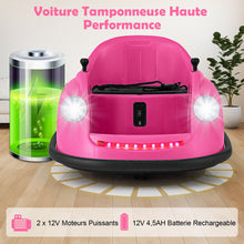 Load image into Gallery viewer, Auto-tamponneuse Electrique 12V pour Enfants Alimente par Batterie Tlcommande Lumires LED Musique pour les 2-5 Ans Rose/Rouge/Bleu -