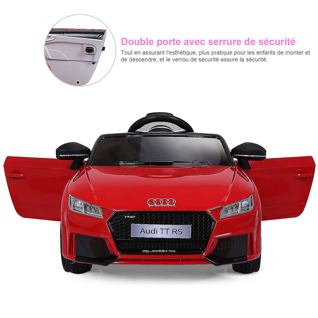 Voiture TTRS Electrique pour Enfants 12V Max. 5 Km/h Double Porte avec Tlcommande 2.4G Blanc/Rouge -