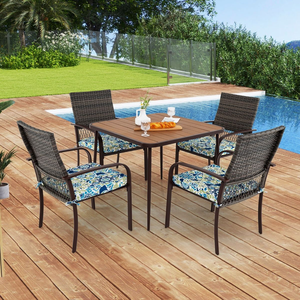 Ensemble de Meubles de Patio 5 Pices Salon de Jardin 4 Fauteuils en Rotin avec Coussins et Table Carre avec Trou pour Parasol -