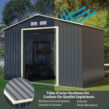 Load image into Gallery viewer, Abri de Jardin en Métal 5,29 77 x 191 x 202 cm avec 2 Portes Coulissantes Verrouillables 4 Trous d’Aération Gris pour Vélo -
