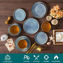 Load image into Gallery viewer, vancasso ONION Assiettes Service de Table 24 Pièces pour 8 Personnes, Service Complet en Grès - 8 Assiettes Plates, 8 Dessert et 8 Bols - Adapté au Micro-Ondes, Glaçure Gris Bleu
