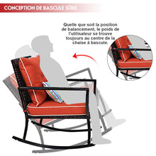Load image into Gallery viewer, Ensemble de Jardin avec 2 Fauteuils  Bascule et 1 Table Basse en Verre Tremp Tous Coussins Inclus en Rotin PE -