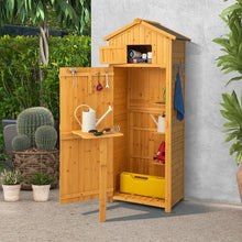Load image into Gallery viewer, Armoire de Jardin en Bois Impermable avec Toit Abri de Jardin avec Table Pliable tagres et 8 Crochets 75x50x180,5CM -