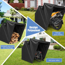 Load image into Gallery viewer, Abri de Moto Extérieur Tente Moto avec Housse en Tissu Oxford Fenêtres en Maille Enroulables Housse Moto Exterieur Étanche pour Moto Vélos Outils Noir -