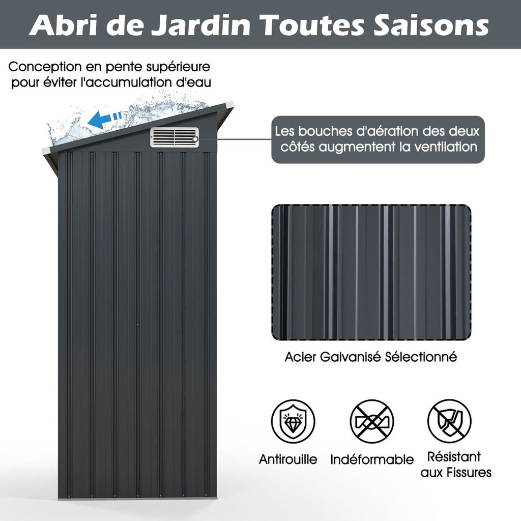 Abri de Rangement Toutes Saisons Abri  Outils Utilitaire avec Toit en Pente Porte Ouvrante Arations Cadre en Mtal Galvanis Gris -