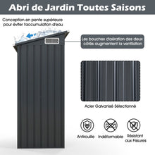 Load image into Gallery viewer, Abri de Rangement Toutes Saisons Abri  Outils Utilitaire avec Toit en Pente Porte Ouvrante Arations Cadre en Mtal Galvanis Gris -