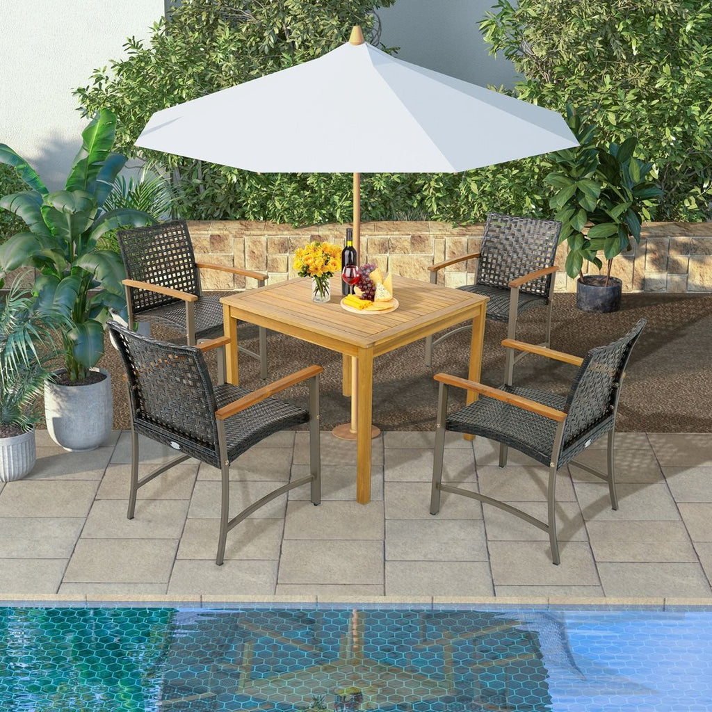 Ensemble de 4 Chaises en Rotin pour l'Extrieur Chaises avec Accoudoirs en Bois d'Acacia Structure Mtallique Robuste Chaises Ergonomiques -