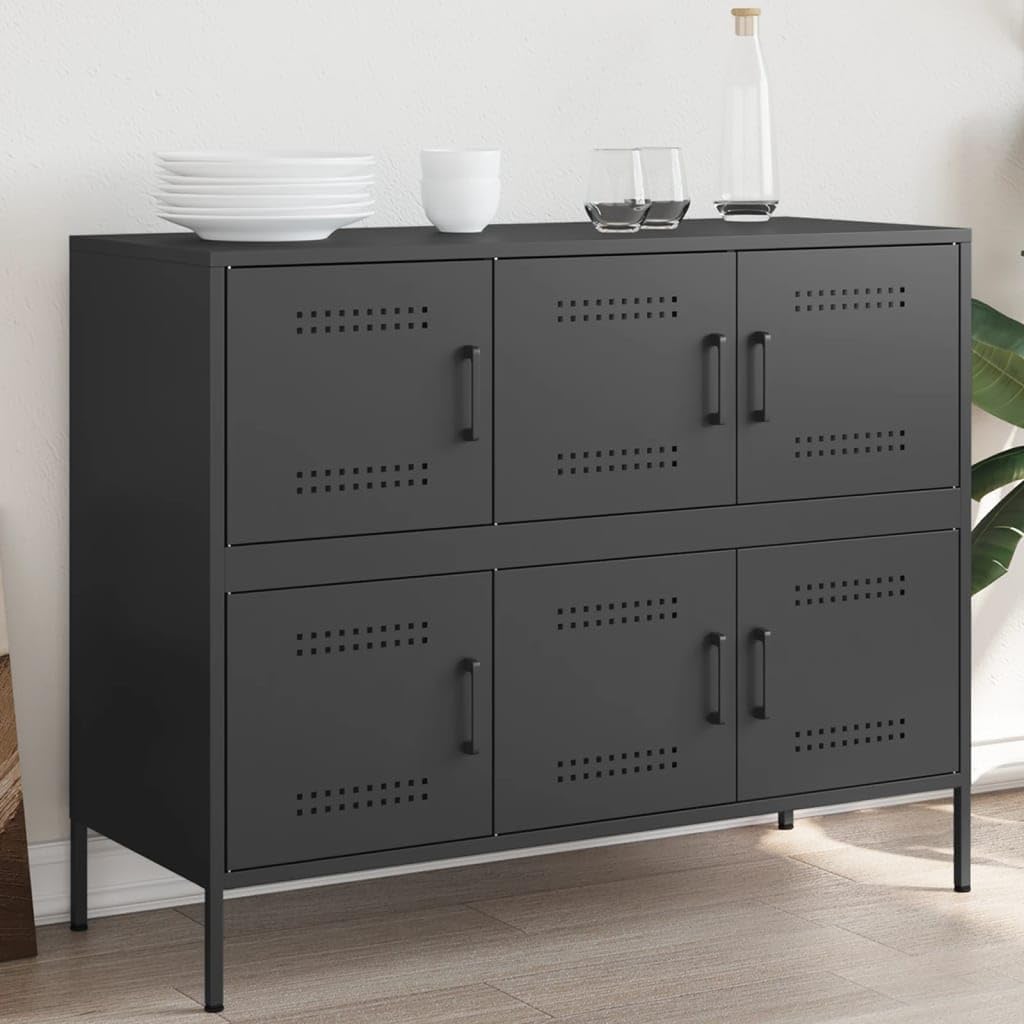 vidaXL Buffet, Armoire avec Pieds et Compartiments, Placard avec Porte, Meuble de Rangement Salon Intérieur, Noir 100,5x39x79 cm Acier