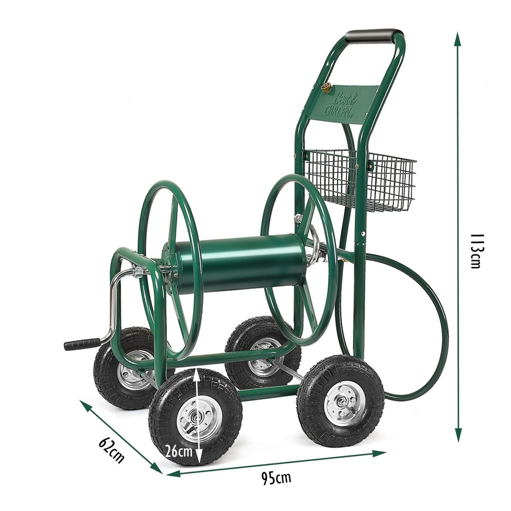 Dévidoir de Tuyau d’Arrosage avec 4 Roulettes Chariot pour 1.7m de Tuyau d’Arrosage Panier,95x62x113cm,Vert -