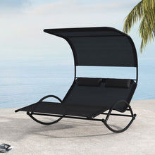 Load image into Gallery viewer, Chaise Longue Double Chaise à Bascule pour 2 Personnes 2 Appui-Têtes Amovibles Cadre en Métal Robuste Lit de Repos Ergonomique 2 Places Gris/Noir/Beige -