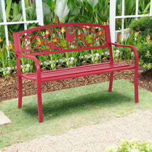 Load image into Gallery viewer, Banc de Jardin en Fer Rsistant de Haute Qualit Style Contemporain 2-3 Places Parfait pour Extrieur 127x60x88cm Rouge -