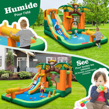 Load image into Gallery viewer, 7 en 1 Château Gonflable Tropical à Thème Singe &amp; Palmier avec Toboggan Aquatique avec Piscine &amp; 50 Boules Charge 90kg pour 2 Enfants de 3-10 Ans -