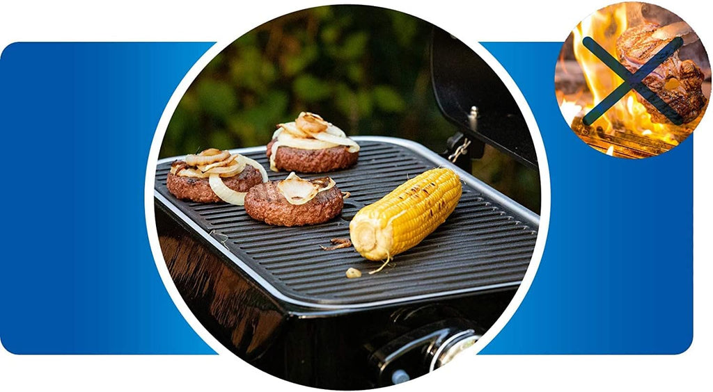 Attitude2go,Barbecue de Table à Faible fumée,BBQ Portable,à Couvercle,thermomètre,et Grille en Fonte,Alimentation : Cartouche de gaz CV 470 Plus,Gris