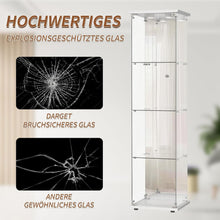Load image into Gallery viewer, BPKADHY Vitrine sur pied en verre à 4 couches - 1 porte - Lampe LED et serrure avec paroi arrière miroir - Armoire de salon pour objets de collection et livres - Blanc