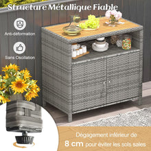 Load image into Gallery viewer, Armoire de Rangement Exterieur en Rotin Armoire de Jardin avec Plateau en Bois d'Acacia Compartiment Ouvert Buffet  2 Portes -