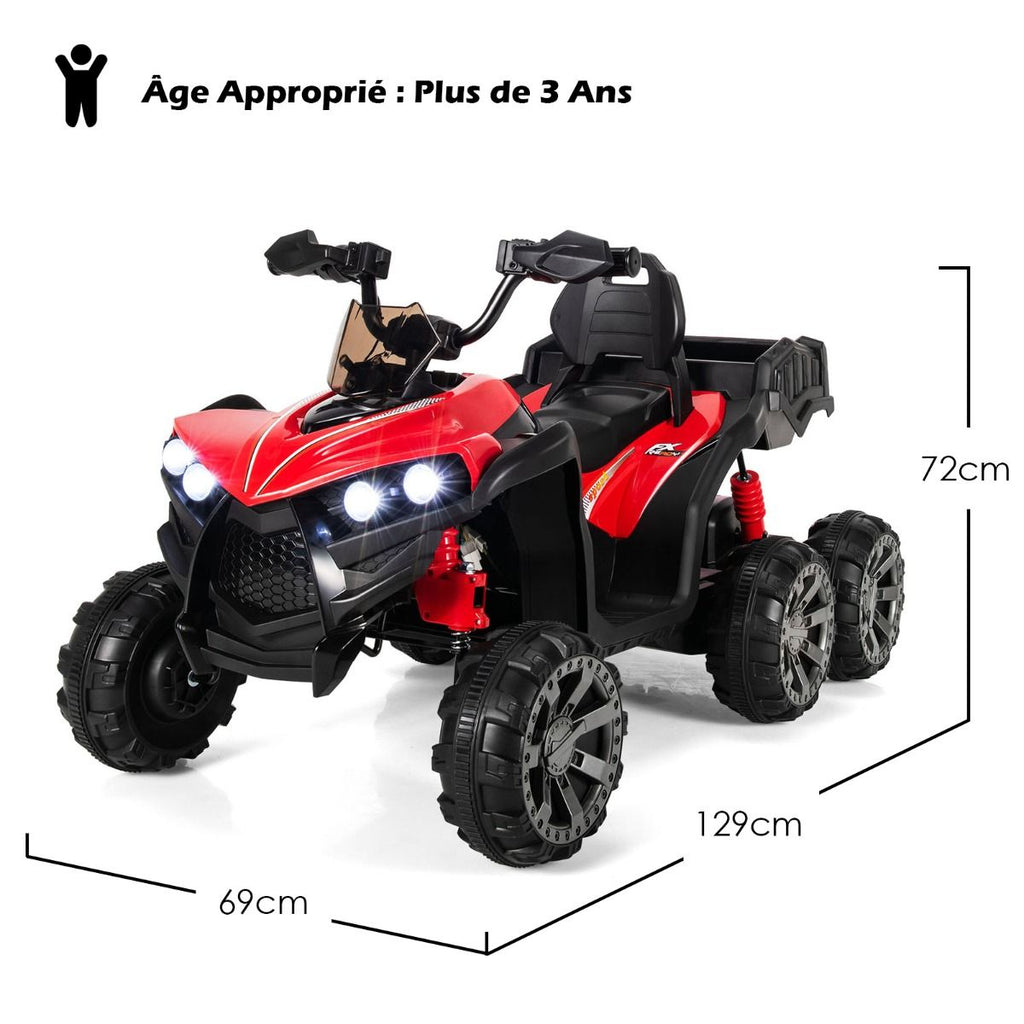 12V Quad Electrique Enfants avec Lumires LED et Musique Vhicule Electrique Enfants avec Dmarrage Lent Charge 30kg 129 x 69 x 72 cm Noir/Rouge -