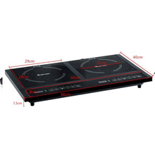 Load image into Gallery viewer, Double Plaque de Cuisson Electrique en Vitrocéramique 1800W+1800W 2 Zones 8 Niveaux de Température/Puissance Variables Noir -