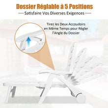 Load image into Gallery viewer, Chaise Longue Pliable Dossier Inclinable à 5 Positions avec Roues Intégrées pour Terrasse Jardin Piscine 150 kg Gris/Blanc/Bleu -