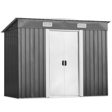 Load image into Gallery viewer, Abri de Jardin  l'Extrieur en Acier Galvanis avec 2 Portes,4 Bouches d'Aration pour Stocker Outils 238 x 131 x 181CM Gris+Blanc -