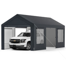 Load image into Gallery viewer, Abri de Voiture 595 x 300 cm Extérieur Tente de Garage avec 8 Parois Latérales Amovibles Portes Enroulables Fenêtres Ventilées Gris -