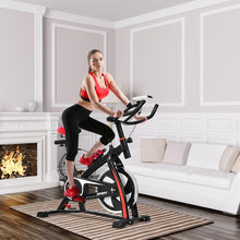 Load image into Gallery viewer, Vlo D檃ppartement Vlo Silencieux avec Courroie et Roue D檌nertie en Fer de 10kg Guidon et Selle Ajustable Noir + Rouge -