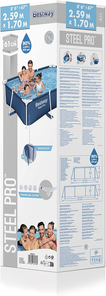 Steel Pro Piscine Hors Sol Rectangulaire 2,59 m X 1,70 m X 61 cm,Bleu