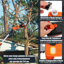 Load image into Gallery viewer, Élagueuse Télescopique sur Perche sans Fil 198 -274 cm Coupe Branche avec Batterie 20V et Chargeur Orange -